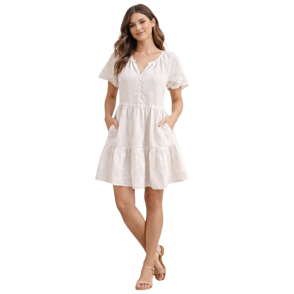 Madewell Linen-Blend Flutter Sleeve Tiered Mini Dress Size XXS Cottagecore